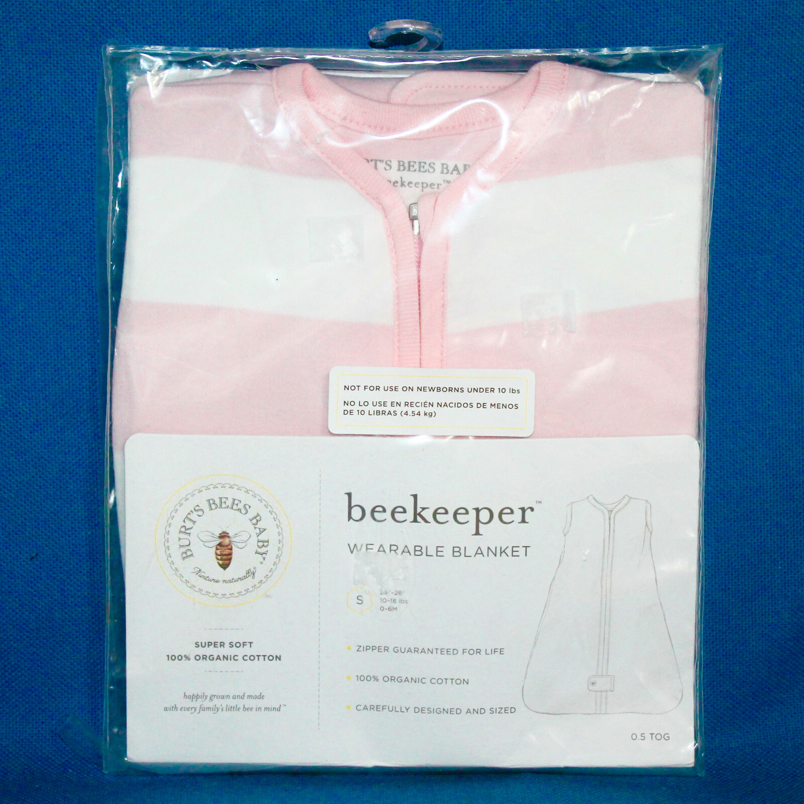 NIP BURT'S BEES BABY Beekeeper Wearable Blanket Pink White Size Small