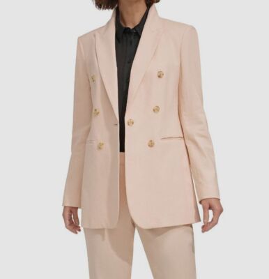 DKNY Women's Pink Linen-Blend One-Button Notch Collar Long-Sleeve Jacket Size 4
