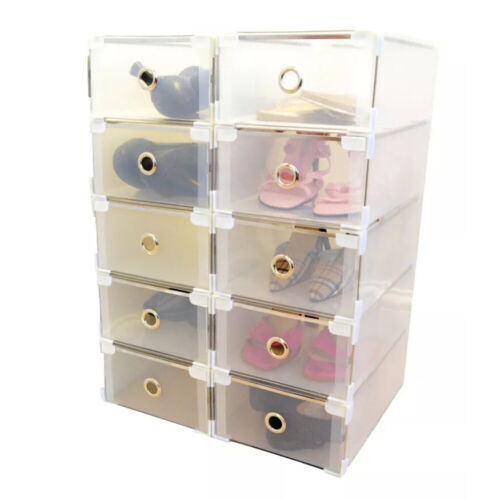 10X Clear Plastic Shoe Storage Boxes Drawer Stackable Foldable Organiser Durable - Picture 12 of 15