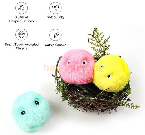 3Pcs Cat Toy Electronic Catnip Plush Ball Bird Frog Cricket Chirping for Chasing - Picture 6 of 18