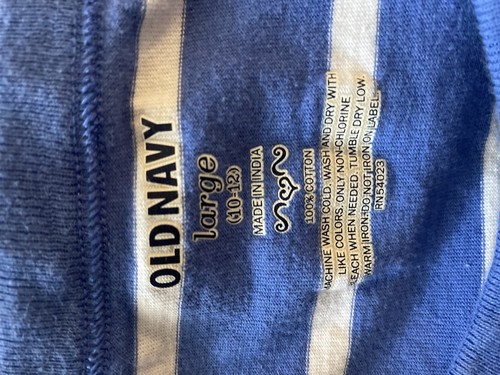 Old Navy Long Sleeve Dress Girls Size Large 10/12 Blue White Striped B96 - Picture 6 of 7