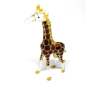Glass-Figurine-Standing-Giraffe-Craft-Miniature-Hand-Blown-Dark-Brown