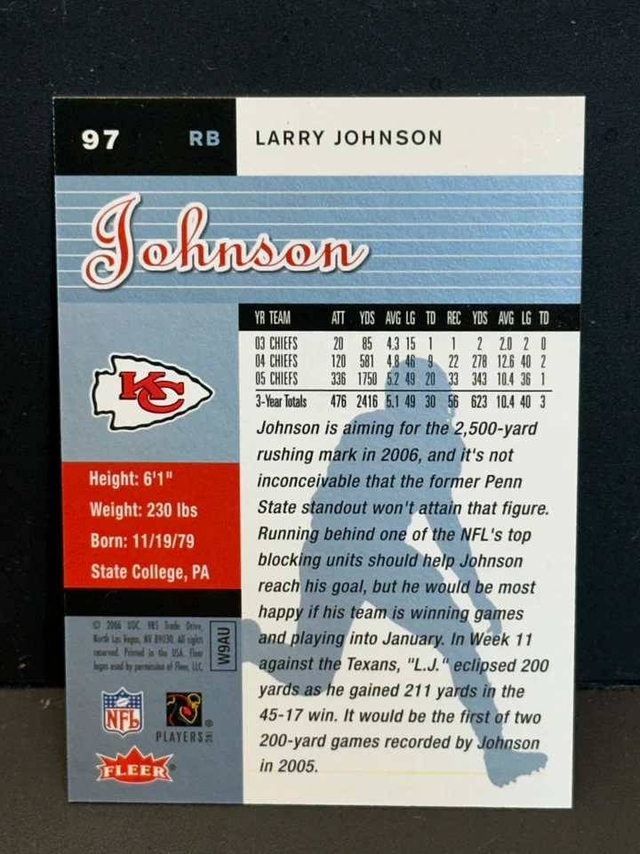 Larry Johnson 2006 Fleer Ultra Platinum Medallion SP #97 Kansas City Chiefs /99 - Image 3 of 3
