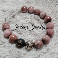 Sterling Silver Jasmine Flower 12mm Antique Kunzite Gemstone Yoga Bracelet