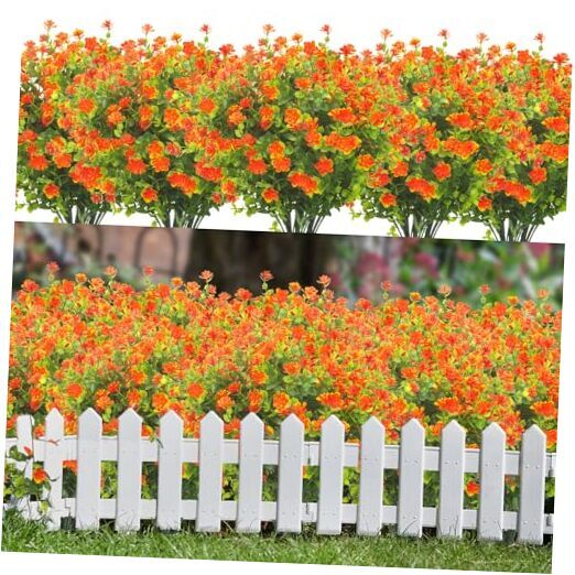 s Artificial Flowers UV Resistant Fake Flowers No Fade Faux 20 Bundle Orange