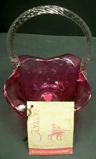 Vintage Fenton Country Cranberry Basket Crystal Handle Original Paper & Decal