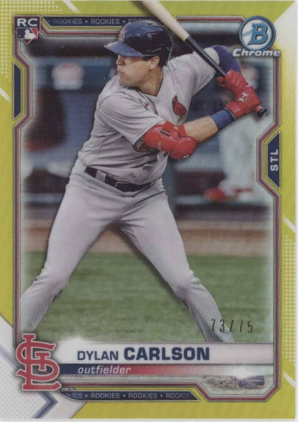 Dylan Carlson 2021 Bowman Chrome Yellow Refractor RC 73/75 #45