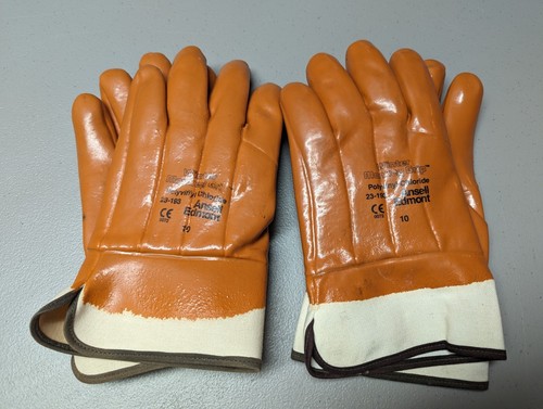 2 Pair Ansell 23-193-10 Winter Monkey Grip PVC Work Gloves