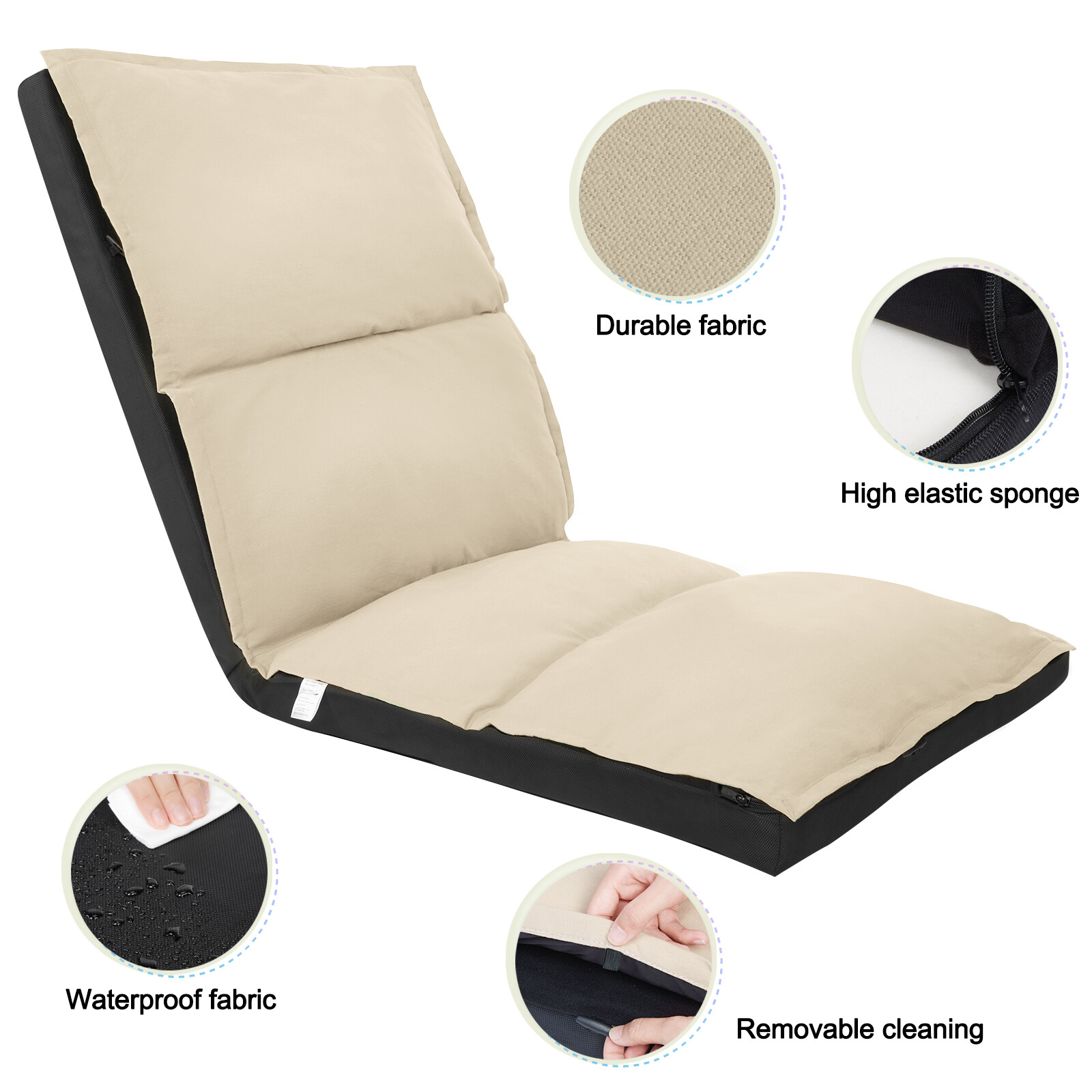 Foldable Camping Floor Lounge Padded Chair Couch For Outdoor Travel