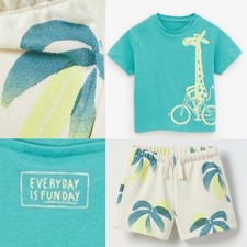 NWT Zara Baby Boy Bike Tee Shirt Palm Shorts Neon Bright Skater 6-9m 9-12m LOT