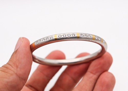 Henrich & Denzel Germany Bauhaus Bangle Platinum 24Kt Gold Inlaid 1.20 Diamonds - Picture 5 of 5