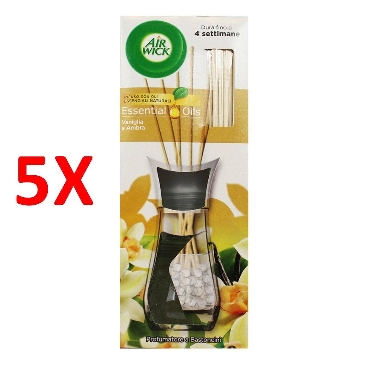 5 X Airwick Profumatore A Bastoncini Vaniglia E Ambra 25 Ml