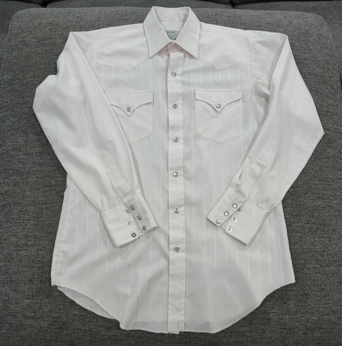 Vintage H BAR C California Ranchwear Western Shirt Pearl Snap 70s PINK 15.5-34