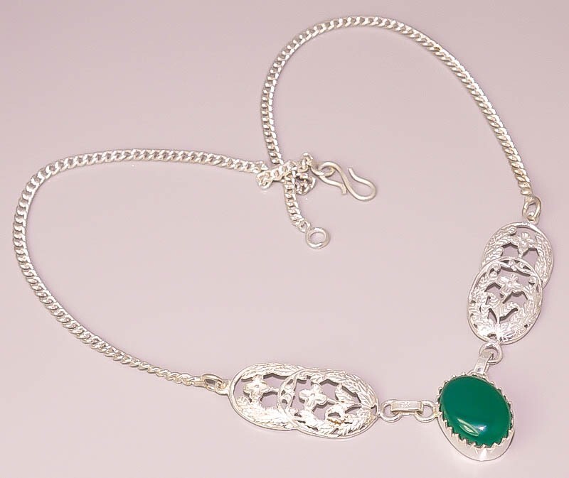 Green Onyx Handcrafted Jewelry 925 STERLING SILVER PLATED NECKLACE