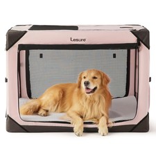 Lesure Collapsible Dog Crate Travel Kennel XL Dog 4-Door Mesh Pink Portable