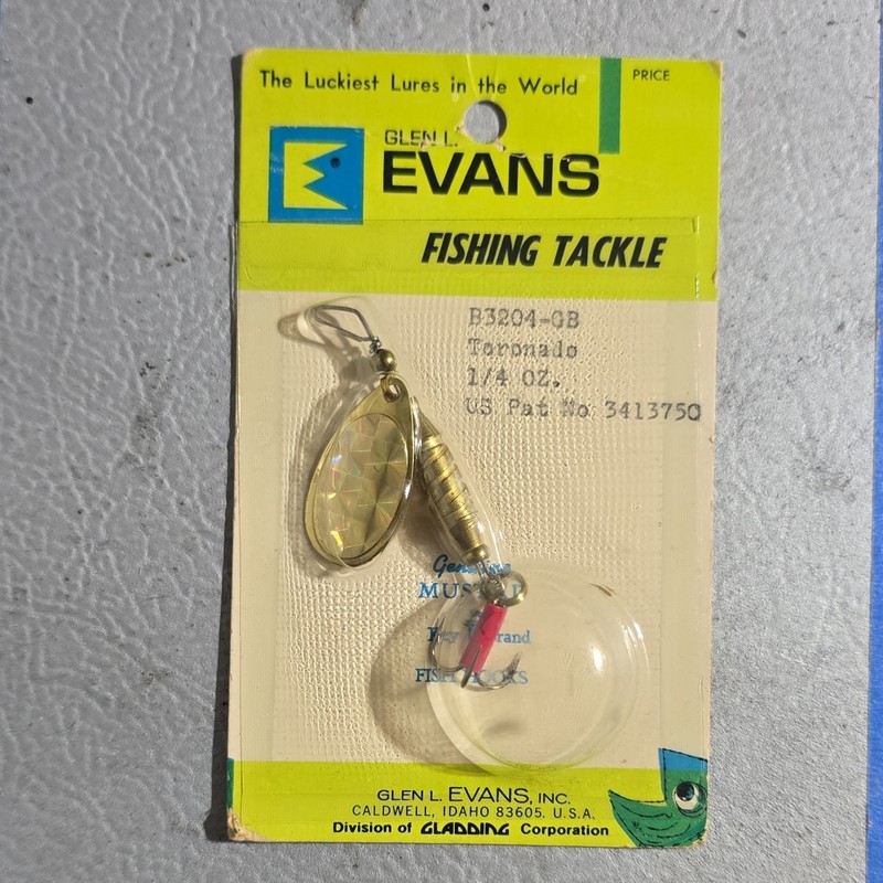 Vintage Glen L. Evans Tornado Spinner Bait - 1/4 oz - NIP Gold/Holographic
