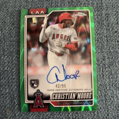 Christian Moore 2026 Topps Chrome RC AUTO #RA-CMO Green RayWave Refractor #D /99