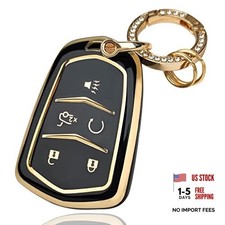 Key Fob Cover with Bling Key Ring, Fit for Cadillac ATS CTS CT6 Black, Ring