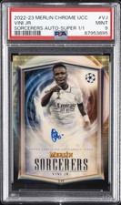 Marketplace image: TOPPS MERLIN CHROME UEFA CLUB COMPETITIONS SORCERERS AUTOS VINI JR. 1/1 PSA 9
