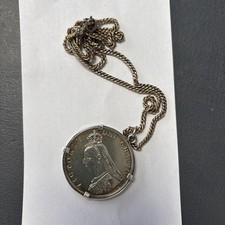 1887 Victoria Jubilee Head Silver Double Florin 4 Shilling Coin on chain 