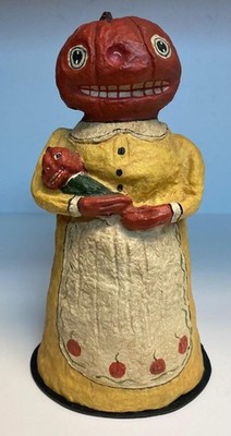 Vintage Halloween Folk Art Poliwoggs Pumpkin Head Mom Mother & Baby 5 3/4'' Tall