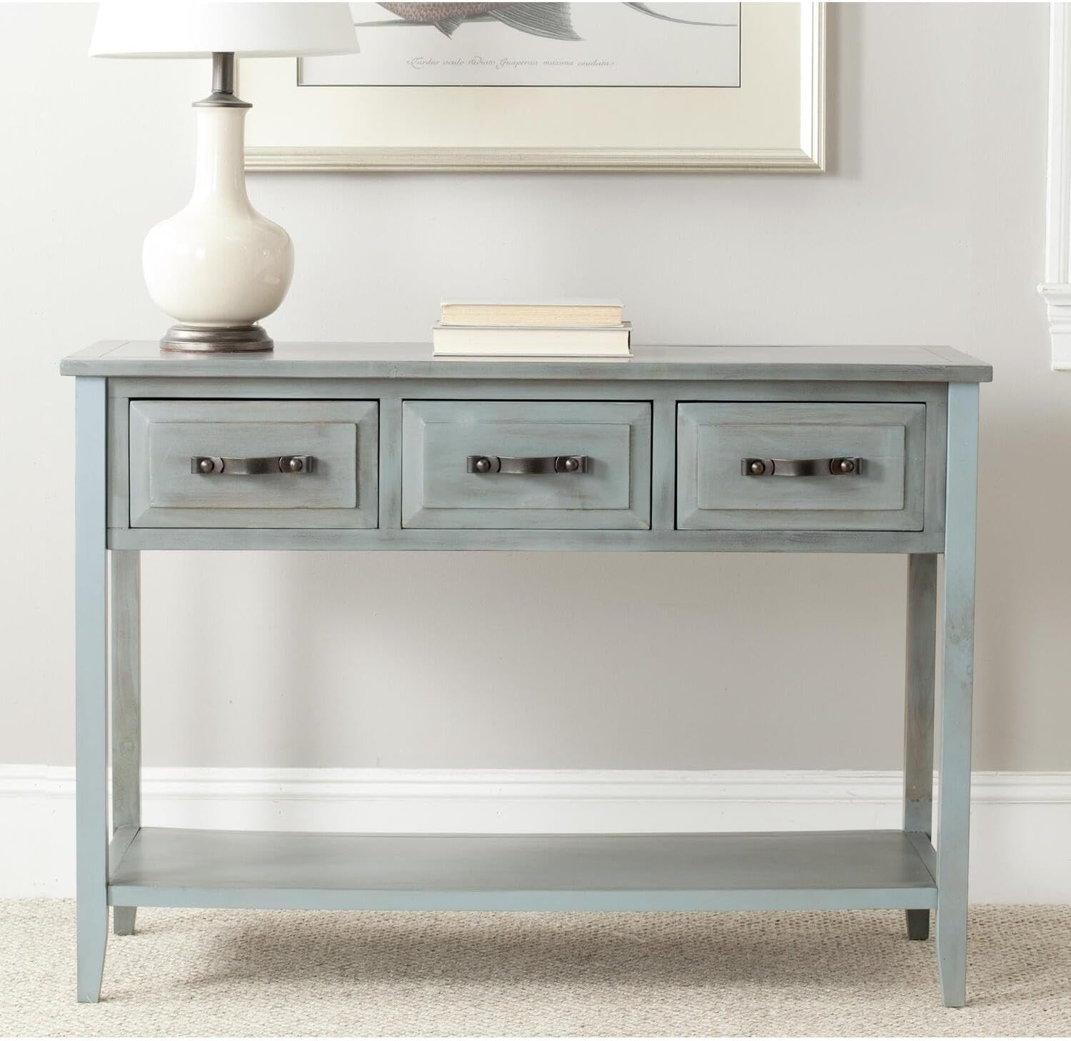 Aiden Ash Grey 3-Drawer Console Table with Bottom Shelf for Home Decor