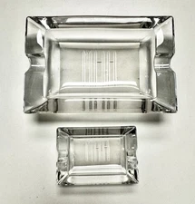 Vintage Clear Glass Rectangle Ashtray Set Etched MHH Monogramed Cigar Cigarette