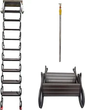 9.8ft Attic Ladder Narrow Wall-Mounted Pull Down Folding Loft Stairs, Chocolate