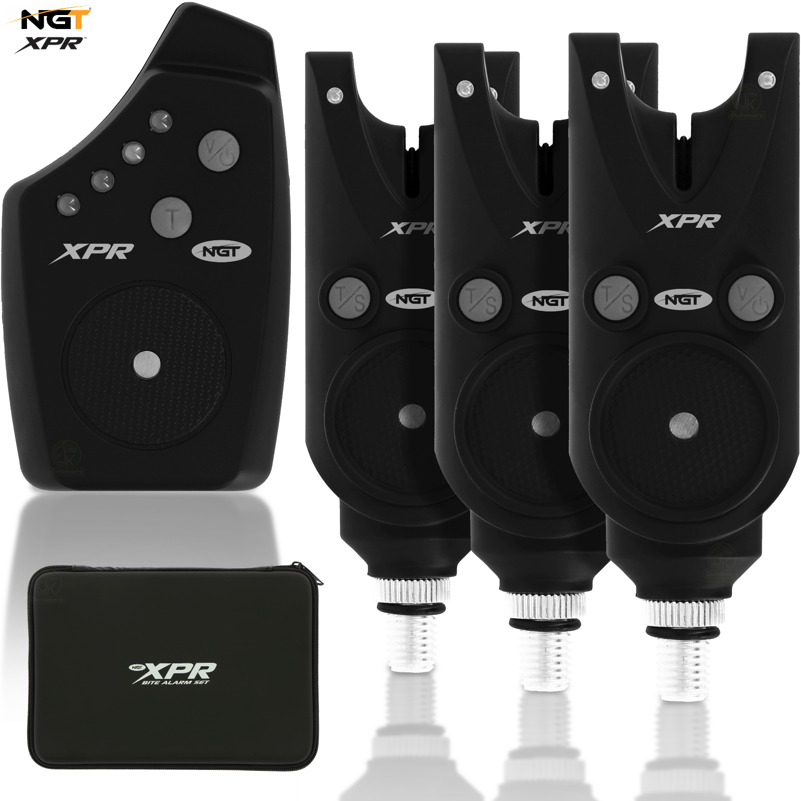 NGT XPR Wireless 3pc Carp Fishing Bite Alarm Set 3 Alarms With Receiver & Case