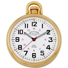 Gotham Men's Gold-Plated Stainless Steel Mechanical Hand Wind Railroad Style ...