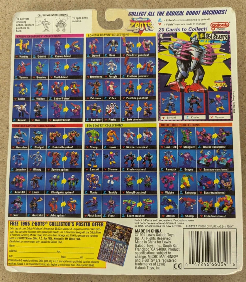 1994 Micro Machines Zbots Z-BOTS Sea Beasts KRUSHR SLYMME BARNAKL NEW 3-PACK - Image 2 of 3