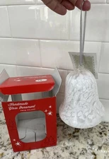 NEW Zorza Mouth Blown Glass Christmas Ornament Bell Shape White Poland 5"