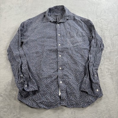J. Crew Albini 100% Linen Shirt Floral Mens M Button Up Long Sleeve Blue