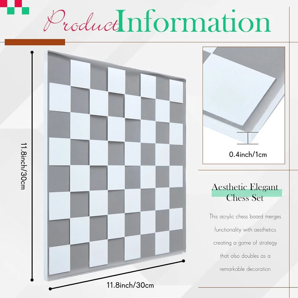 Acrylic Chess Set 11.8 x 11.8 Inch Modern Table Chess Game Board for Adults 2 Pl - image 2 of 4