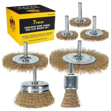 7-Piece Abrasive Brass-Coated Wire Wheel, Cup & End Brush Set, 1/4" Drill Shank