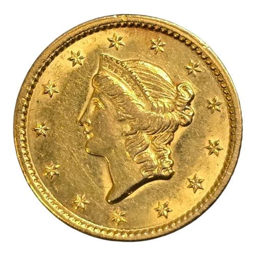 1849 $1 Pre33 Gold Liberty Us Coin Uncirculated Philadelphia Mint Open Wreath