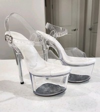 Clear Plastic Stilleto High Heel Sandals Women's Size 6 Shoe Quick Strap Used