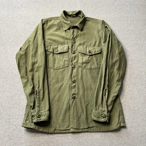 VTG Vietnam OG-107 Military Shirt Mens 15.5 35 Green Button Up US Army 60s