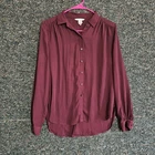 H&M Women Blouse Size XS Burgundy Button Front Long Sleeve Sheer Top