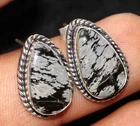 Stud Snowflake Obsidian 925 Silver Plated Earrings 20X12mm Most Beautiful GW