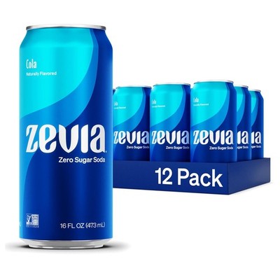 Zero Sugar Soda, Cola, 16 Oz Cans (12-Pack)   Naturally Sweetened, Zero Calorie