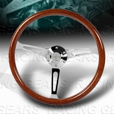 380mm W-power Brown Wood Grain Chrome Spoke 3 Deep Dish 15-inch Steering Wheel