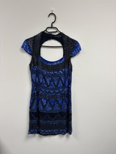 French Connection Beaded Sequin Mini Dress UK 8 Blue black Cocktail Party Club