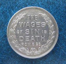 VINTAGE "THE WAGES OF SIN IS DEATH" ALUMINUM TOKEN