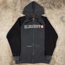 Vintage Element Skateboards Embroidered Hoodie Full Zip Up Y2K Gray Red Size XL
