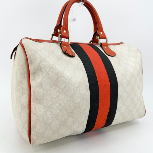 GUCCI Mini Boston Hand Bag Joy Line GG Supreme Leather White Orange Auth_0135 - Picture 3 of 21