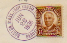 Massachusetts (Navy Yard Sta.) Boston Parcel Post 1936 violet double ring  1922-