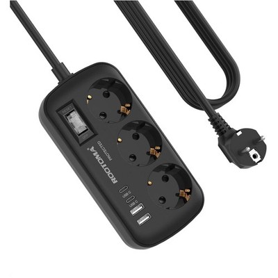 Steckdosenleiste 7 Fach mit USB-C USB-A Überspannungsschutz Wandmontage Schwarz