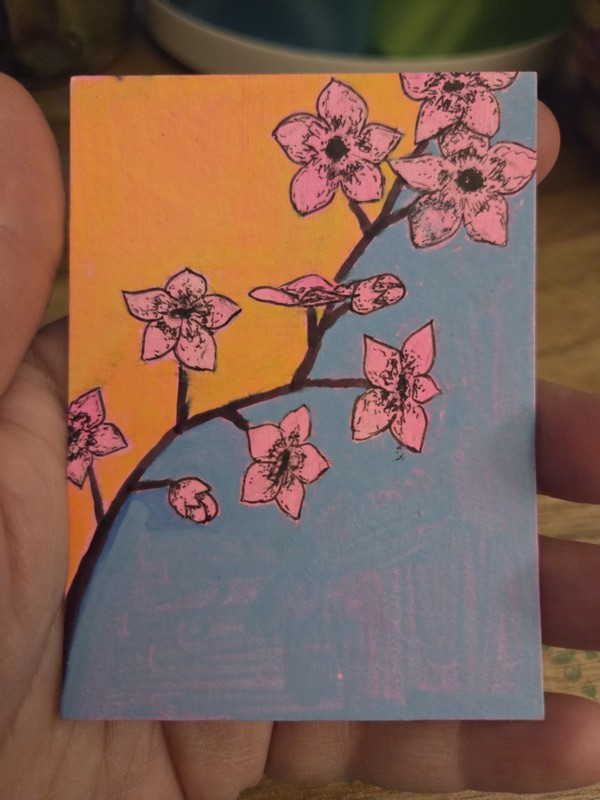 ACEO Art Card Original Floral Blue Forget Me Not CreativelyRevived Flower
