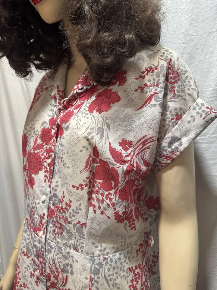 Vestido Vintage Años 40-50 Coral Nailon Estampado Floral Talla L/XL Foto 4 de 4